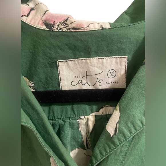 Cat’s Pajamas 100% Cotton Green Floral Button Top Sleepwear Shirt | Women Medium - Picture 3 of 3